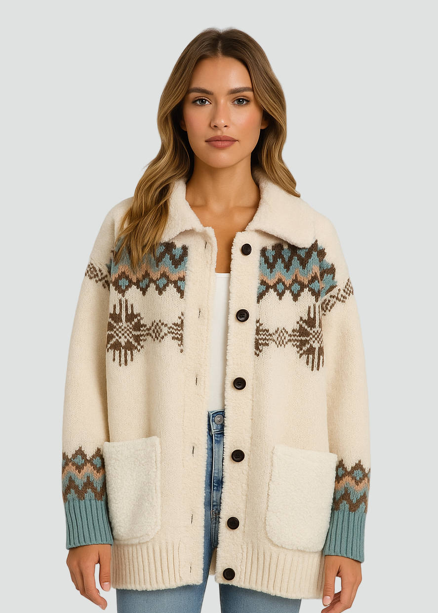 Soft Beige Knitted Cardigan for Women with Pockets