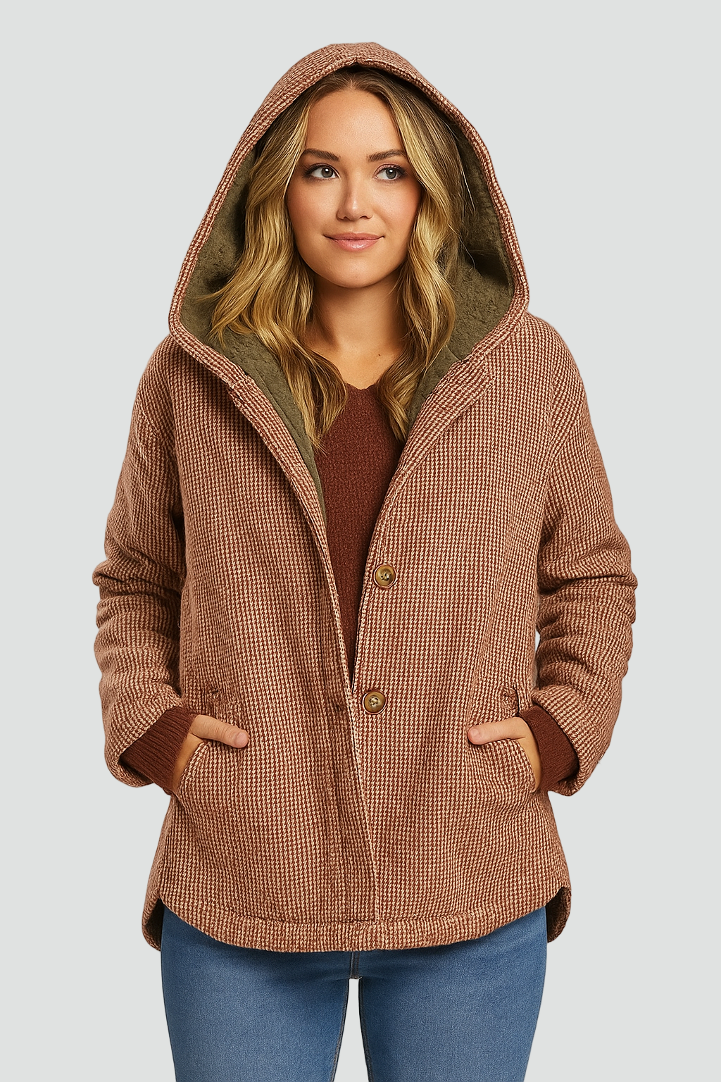Soft Women’s Fleece Cardigan with Hood and Button Closure