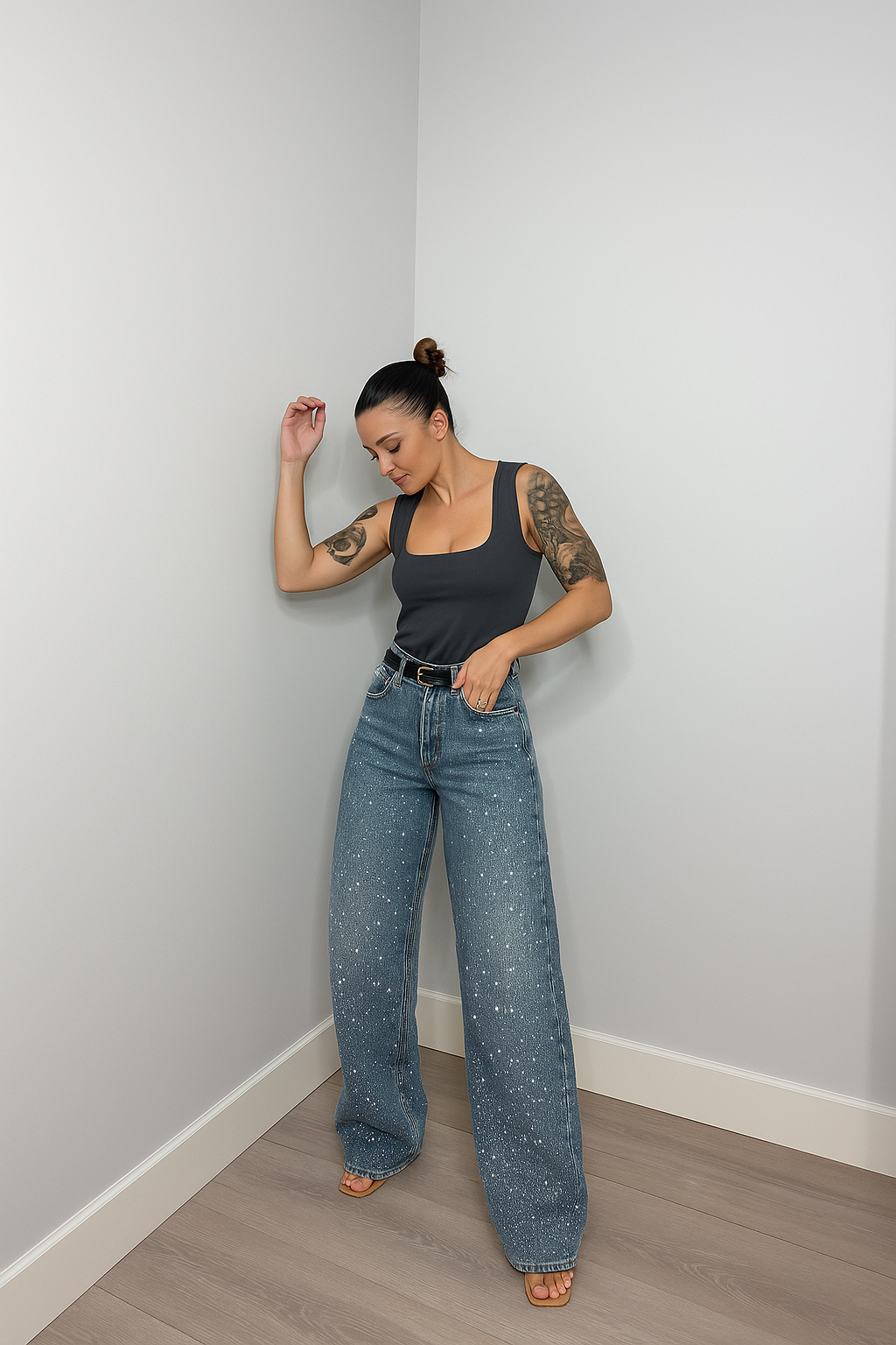 Women’s High-Waisted Jeans with Glitter Details