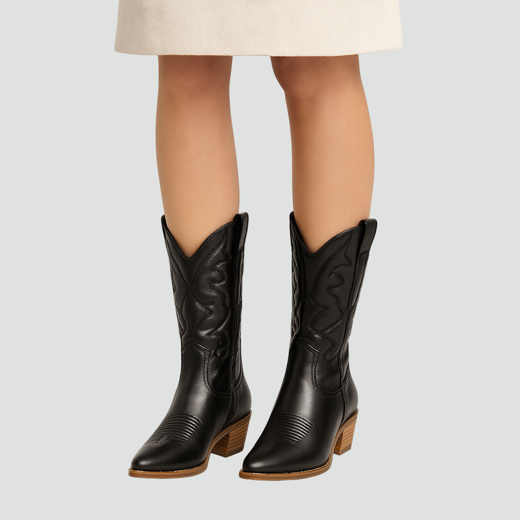 Mid-Calf Cowboy Boots for Women with Zipper and Pointed Toe