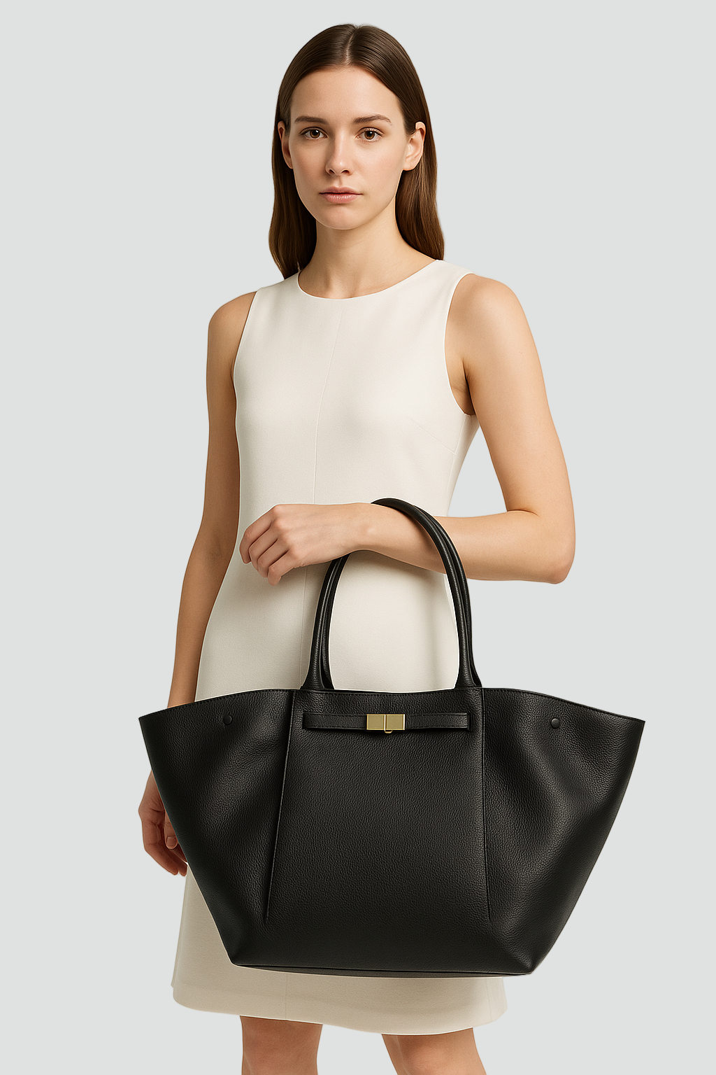 Exclusive Women’s Oversized Shoulder Bag with Gold Closure