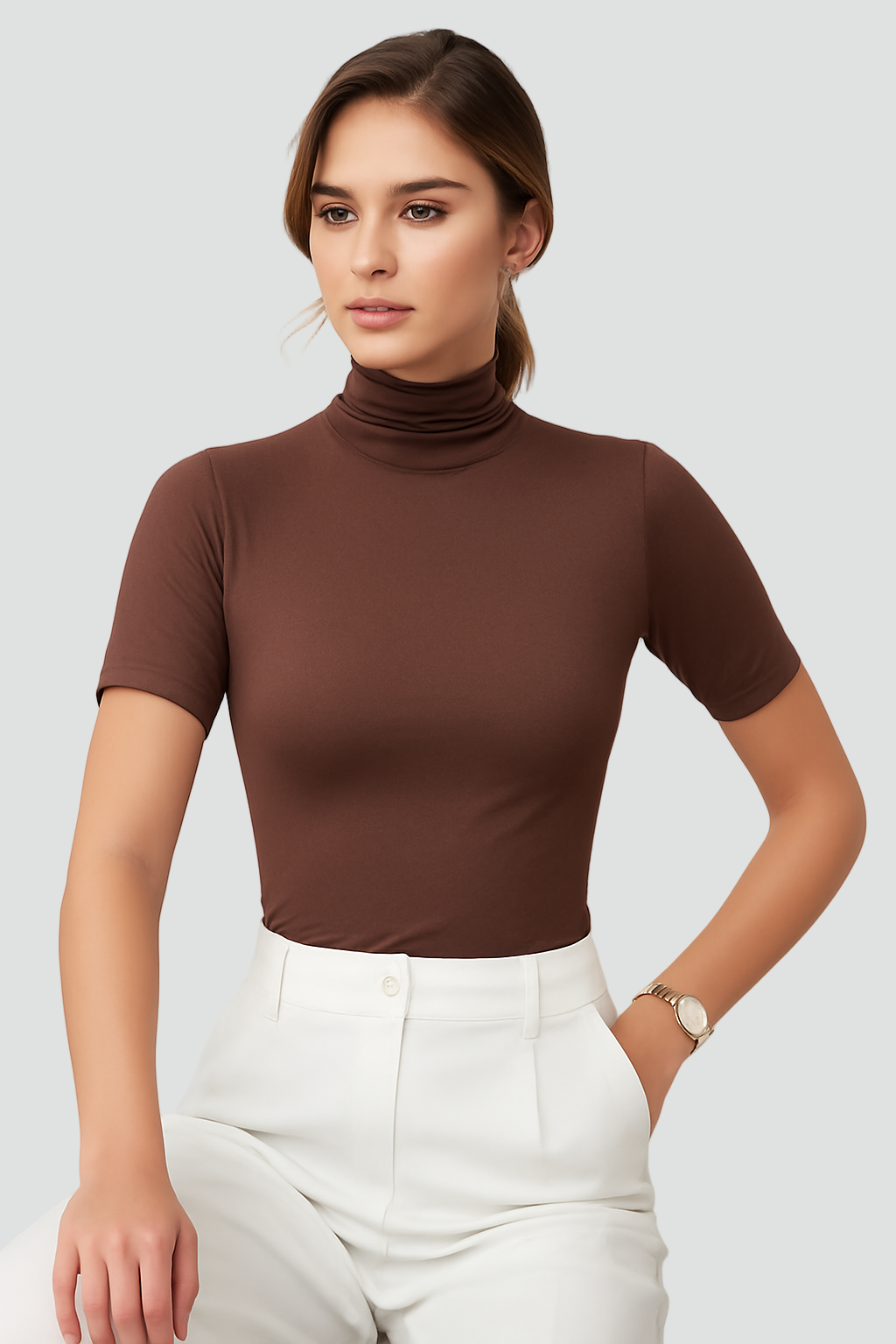 Elegant Women’s Slim-Fit Turtleneck Top with Long Sleeves