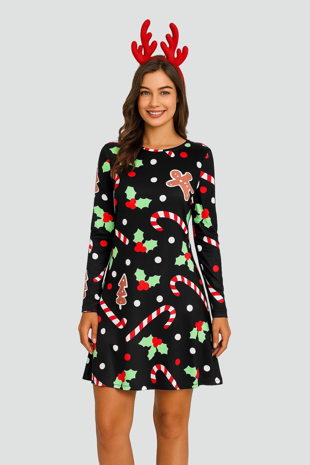 Christmas Mini Party Dress for Women with Long Sleeves