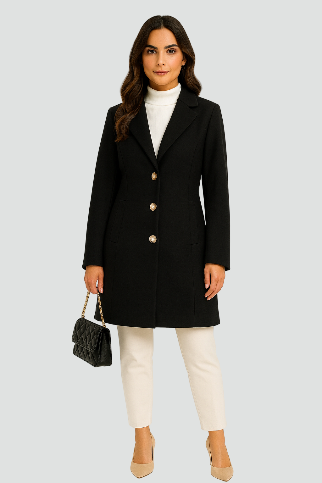 Comfortable Long Women’s Winter Coat with Buttons