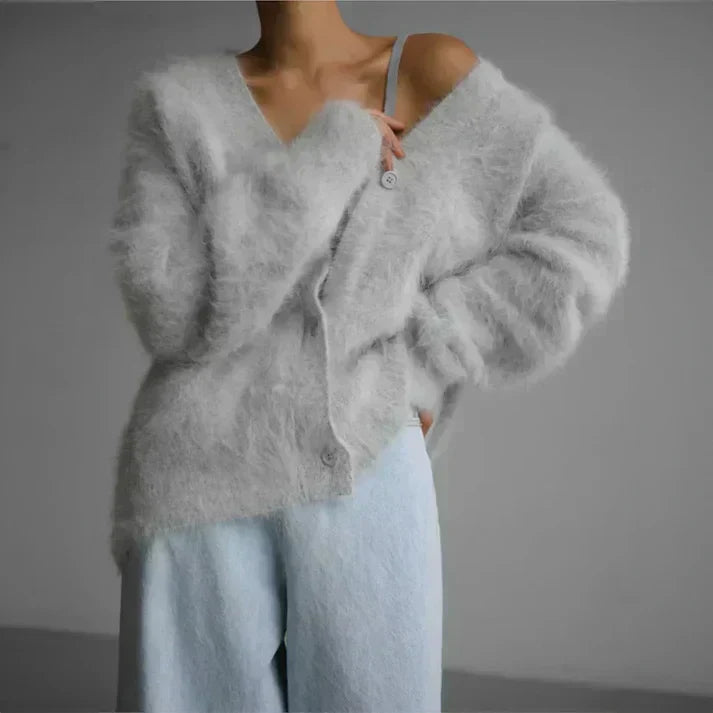 Oversized Soft Women’s Fluffy Cardigan with Buttons