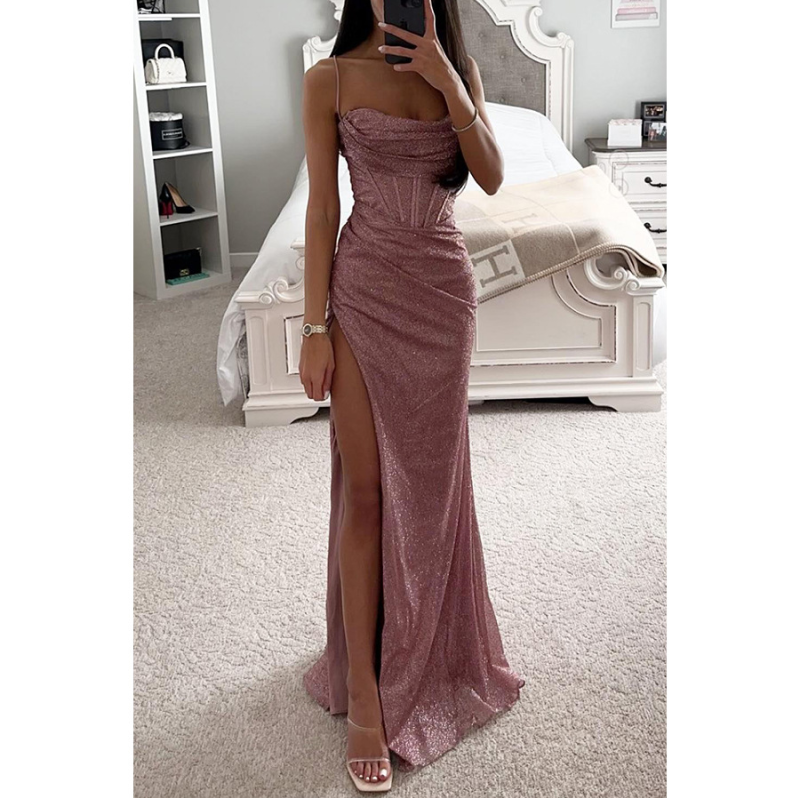 Elegant Women’s Satin Maxi Dress with Slit