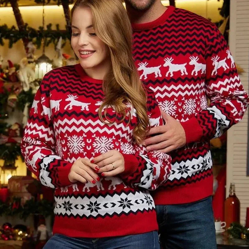 Unisex Winter-Warm Knitted Christmas Sweater with Snowflakes
