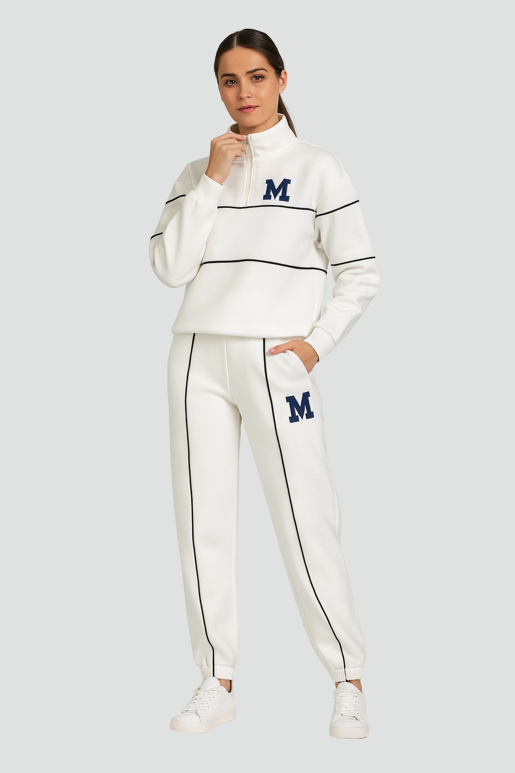 Trendy and Comfortable Women’s Set with Half-Zip Sweater