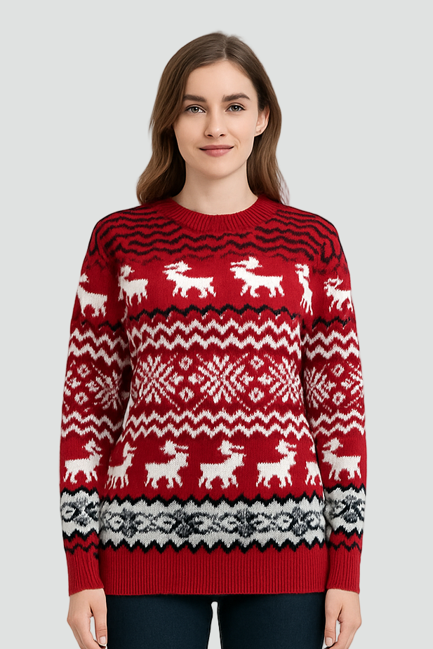 Unisex Winter-Warm Knitted Christmas Sweater with Snowflakes