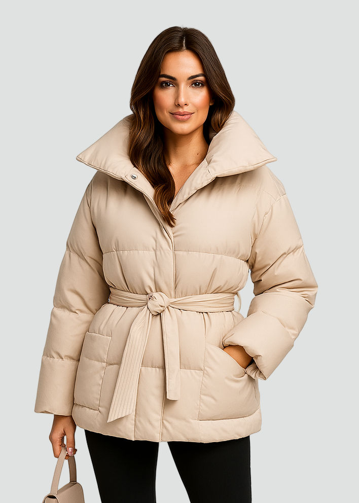 Winter-Lined Women’s Jacket with Belt and Short Fit