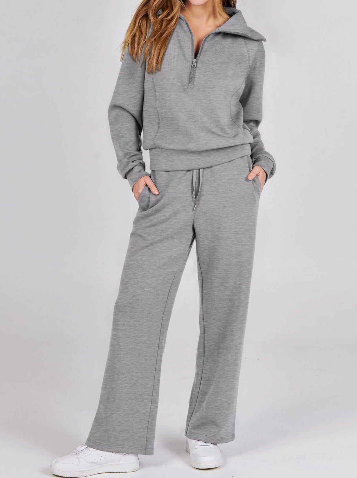 Relaxed and Comfortable Loungewear Set with Half-Zip Sweater