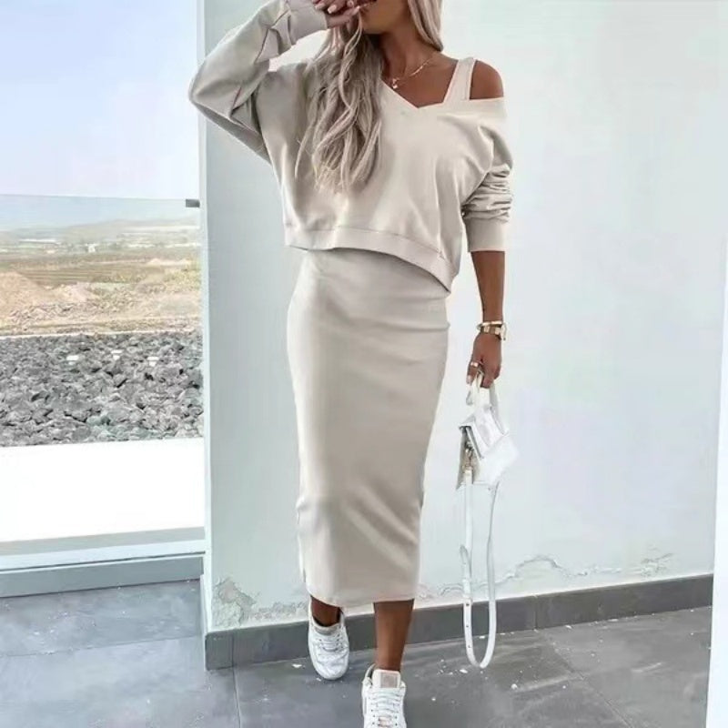 Stylish and Comfortable Women’s Set with Midi Skirt and Sweater