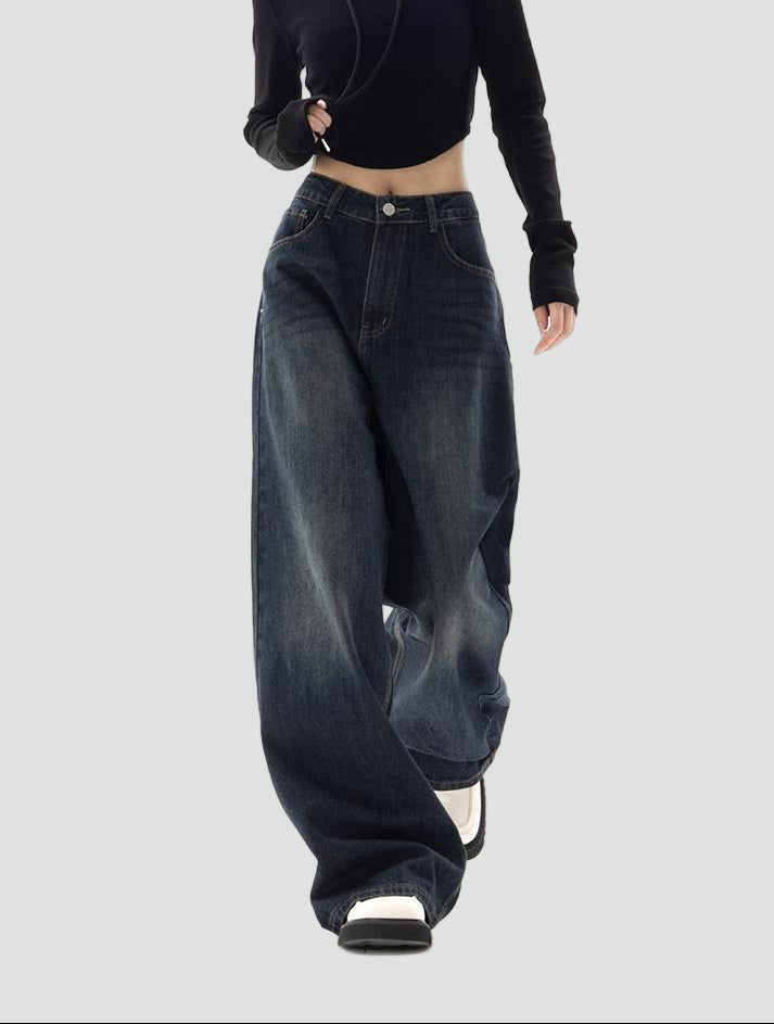 Trendy Women’s Baggy Jeans in Dark Blue 90s Vintage Style