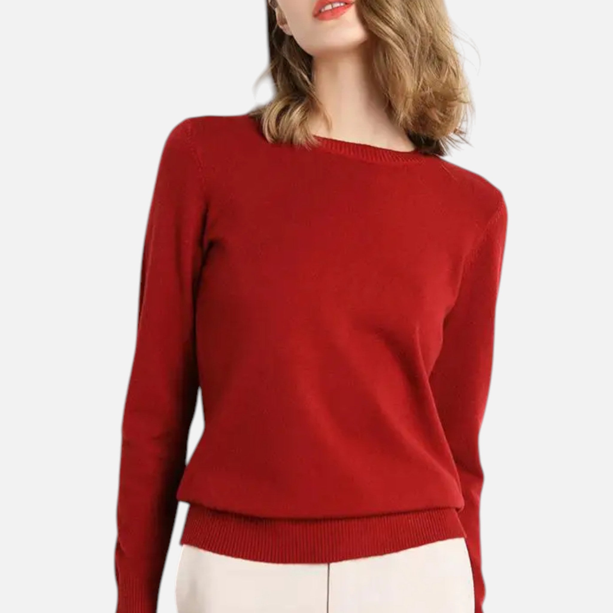 Soft Women’s Wool Sweater with Long Sleeves and Round Neck