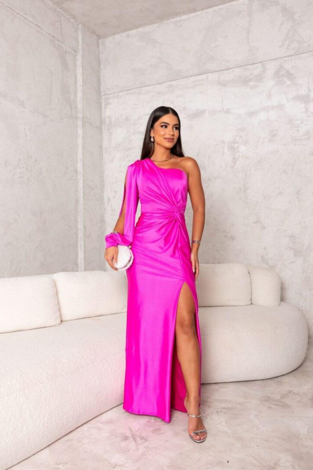 Satin Maxi Dress for Women with One-Shoulder Design and Slit