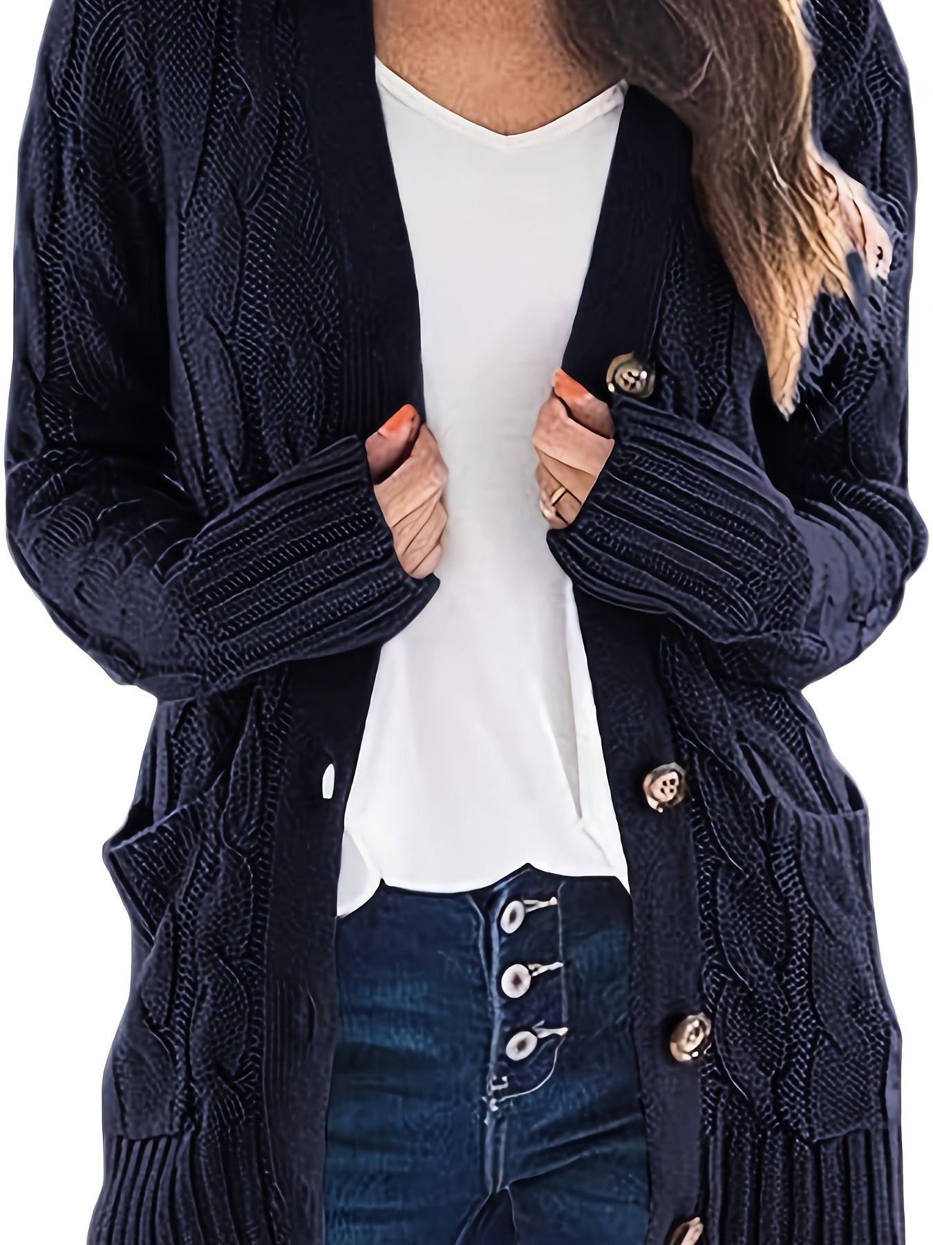 Warm Women’s Cable-Knit Cardigan with Buttons