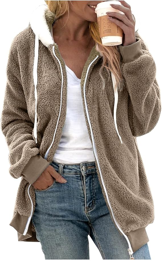Long Fleece Women’s Teddy Cardigan with Hood