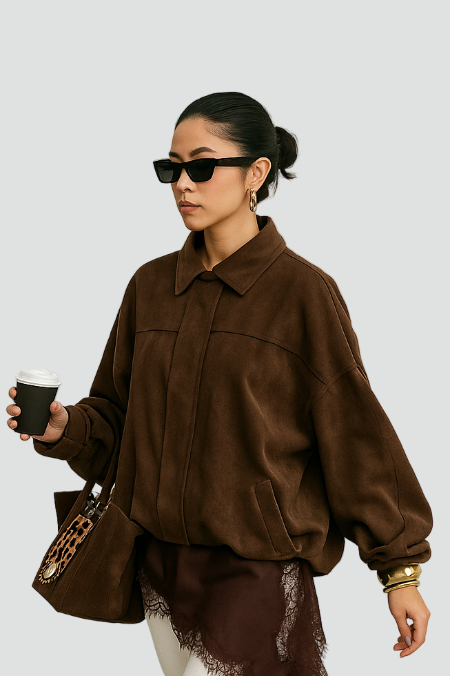 Elegant Women’s Suede Jacket Oversized and Warm