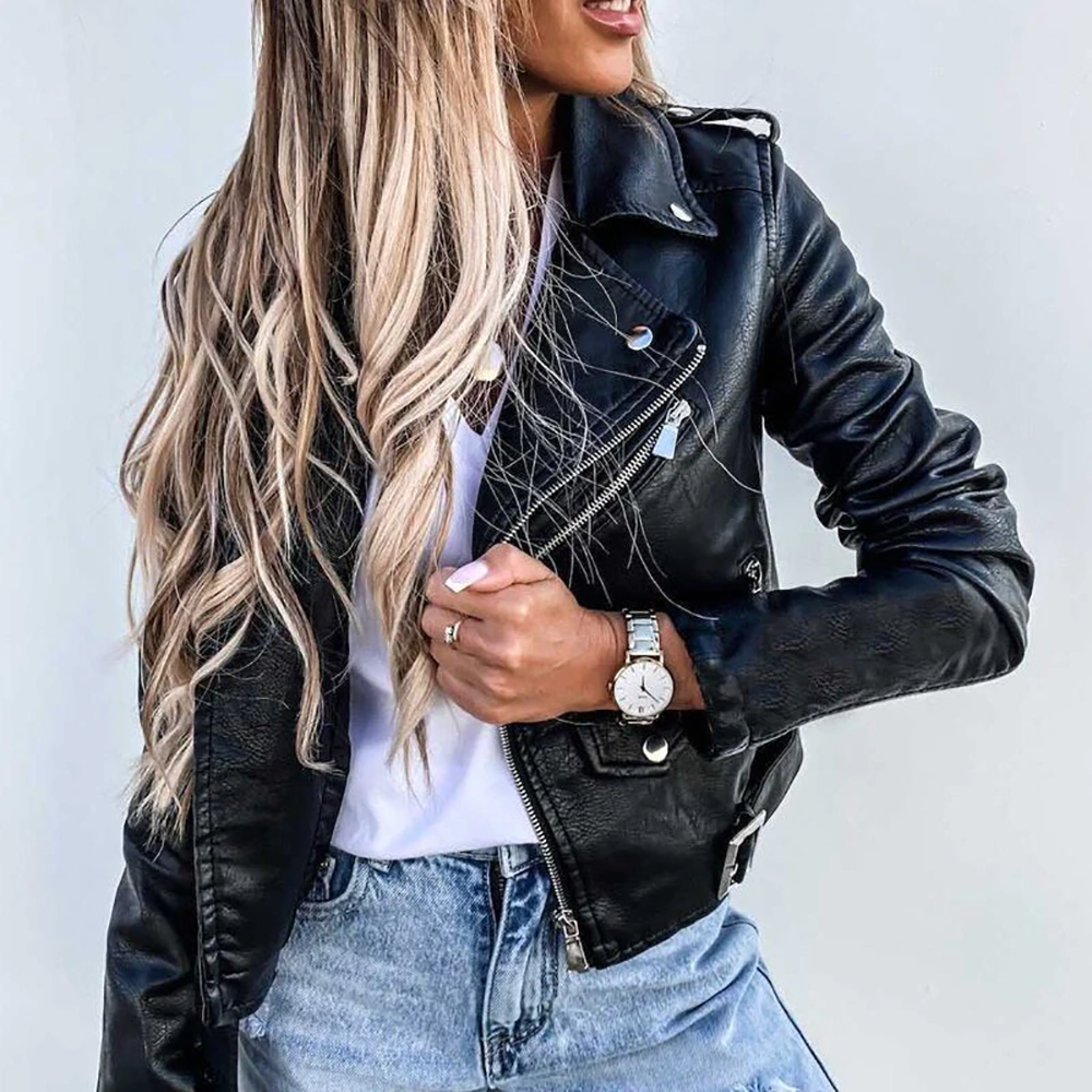 Classic Leather Biker Jacket for Women
