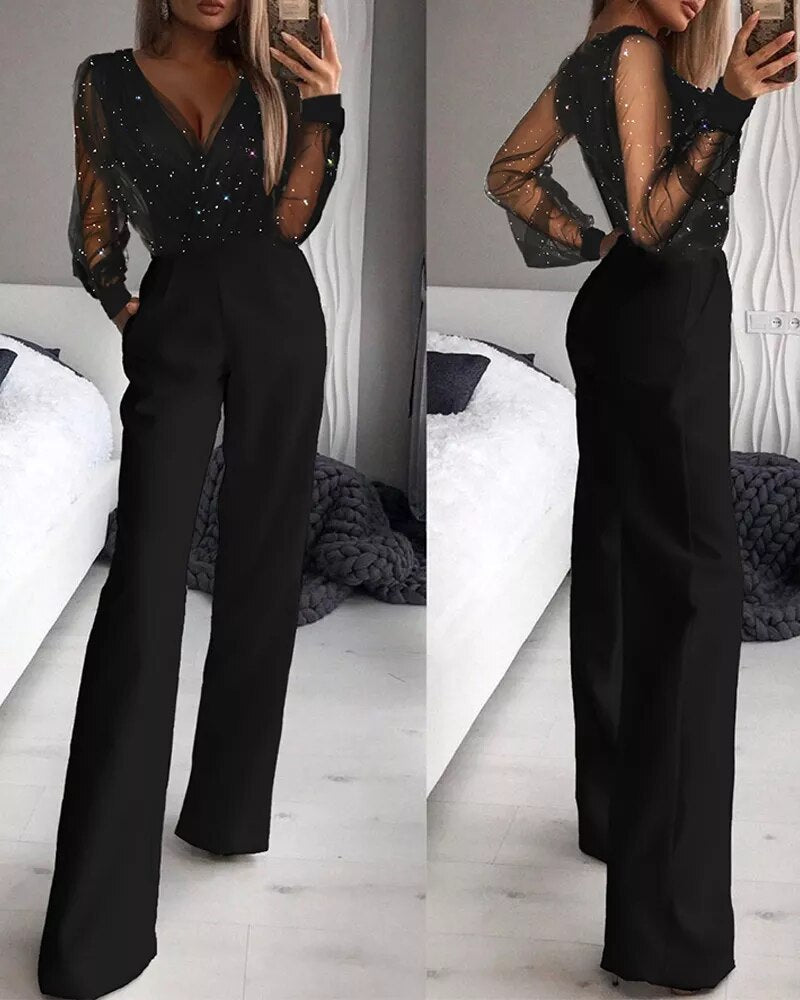 Elegant Black Women’s Jumpsuit with Sparkling Top