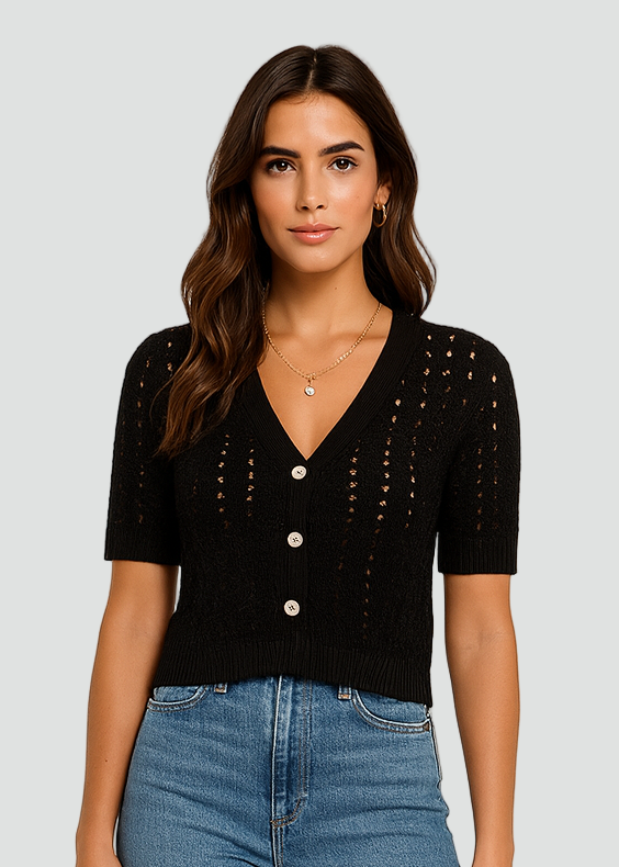 Short and Breathable Knit Cardigan with Buttons
