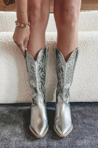 Mid-Calf Cowboy Boots for Women with Zipper and Pointed Toe