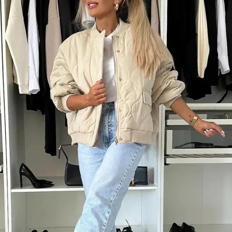 Padded Women’s Bomber Jacket with Snap Buttons and Pocket