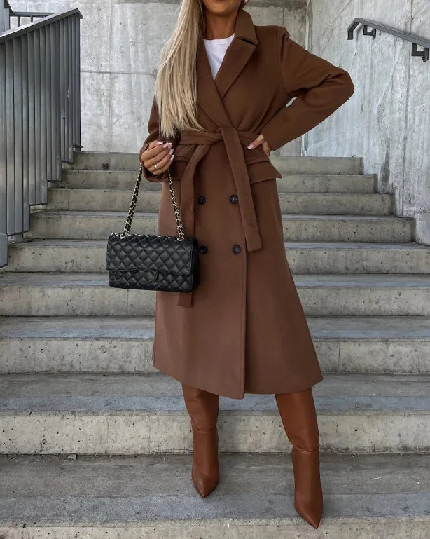 Warm Trench Coat with Belt for Women