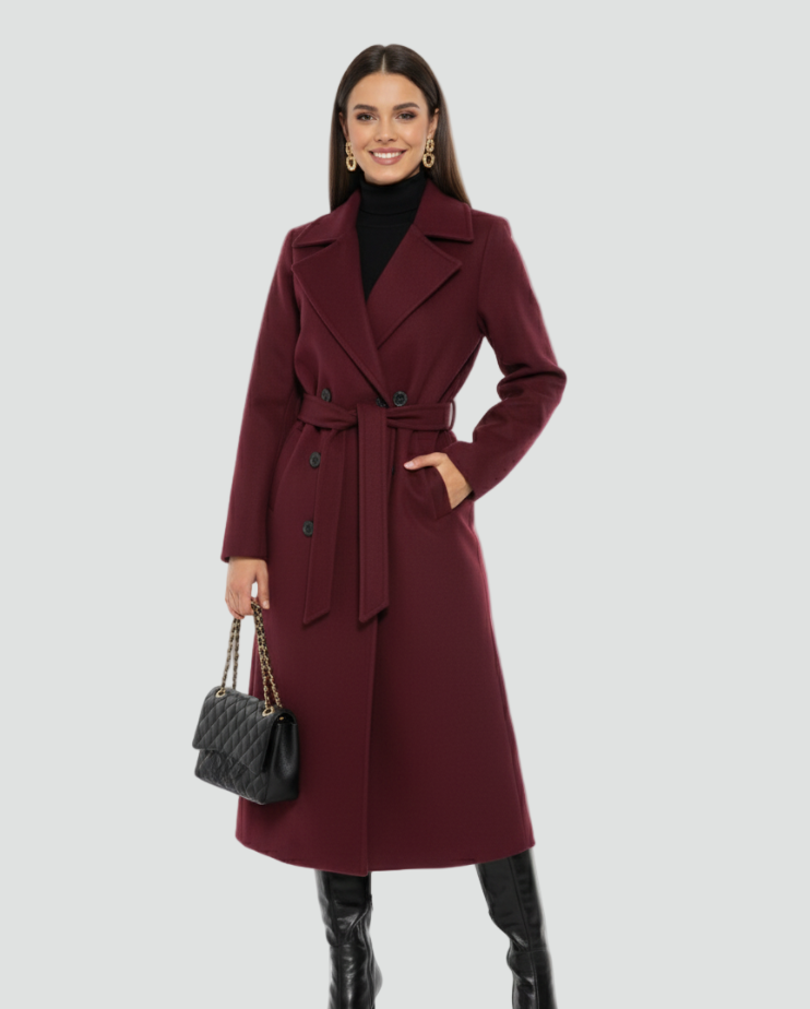Elegant Long Burgundy Coat for Women