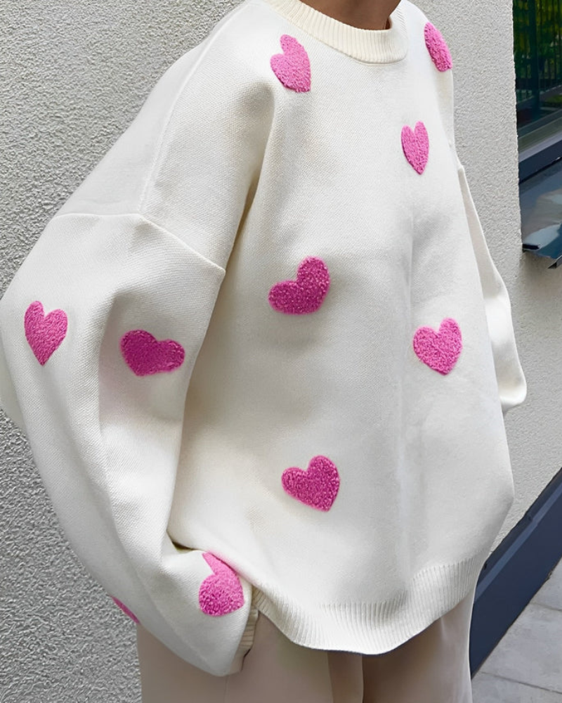Luxurious Oversized Sweater with Heart Print