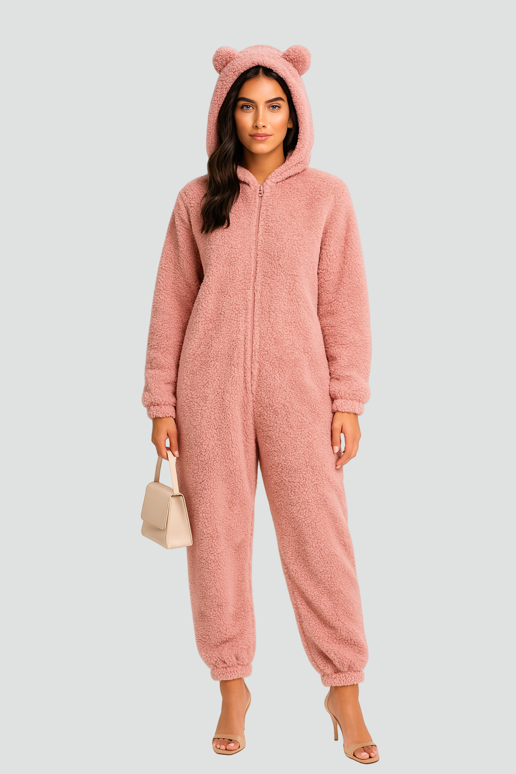 Warm Teddy Fleece Women’s Onesie with Hood