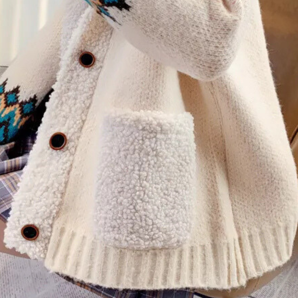 Soft Beige Knitted Cardigan for Women with Pockets