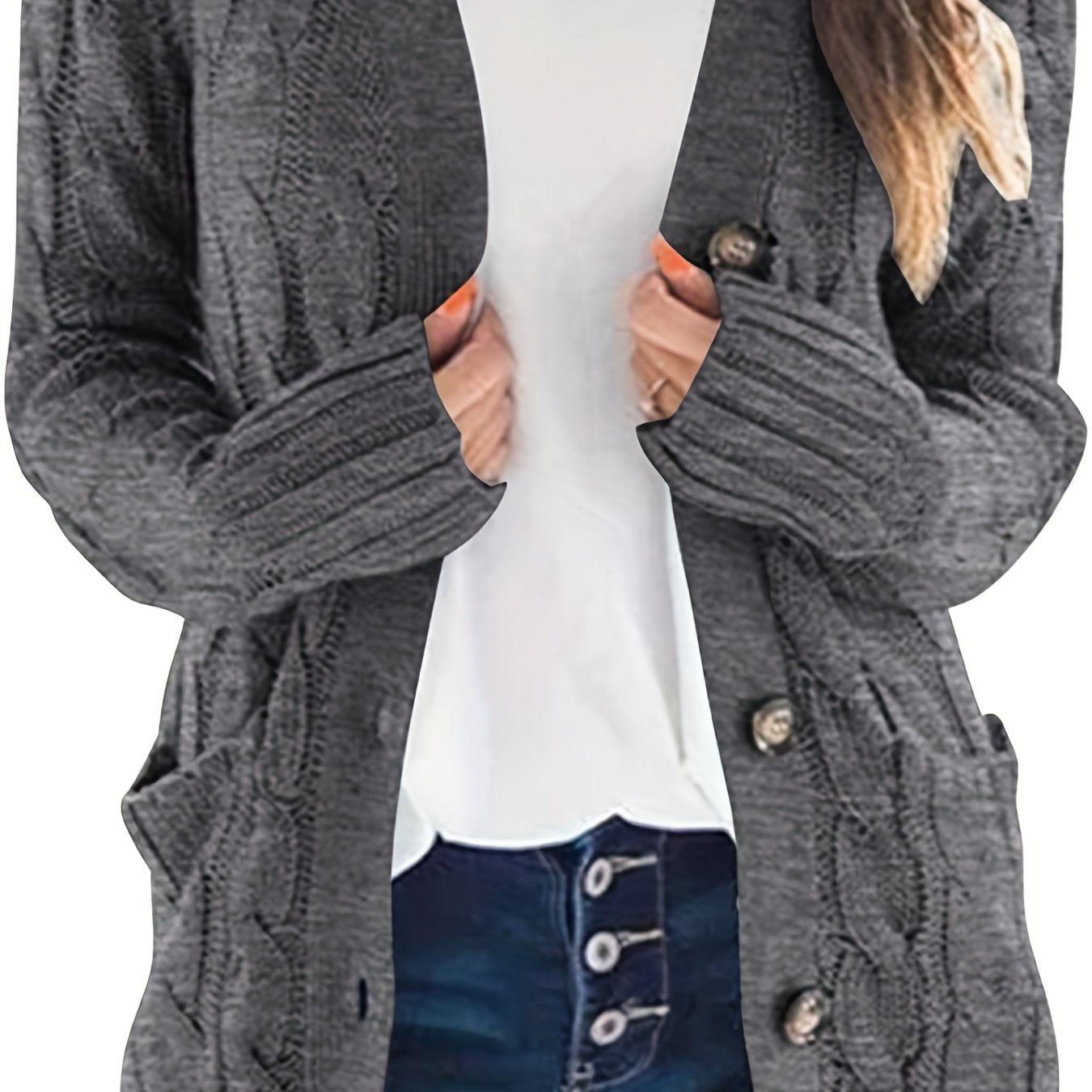 Warm Women’s Cable-Knit Cardigan with Buttons