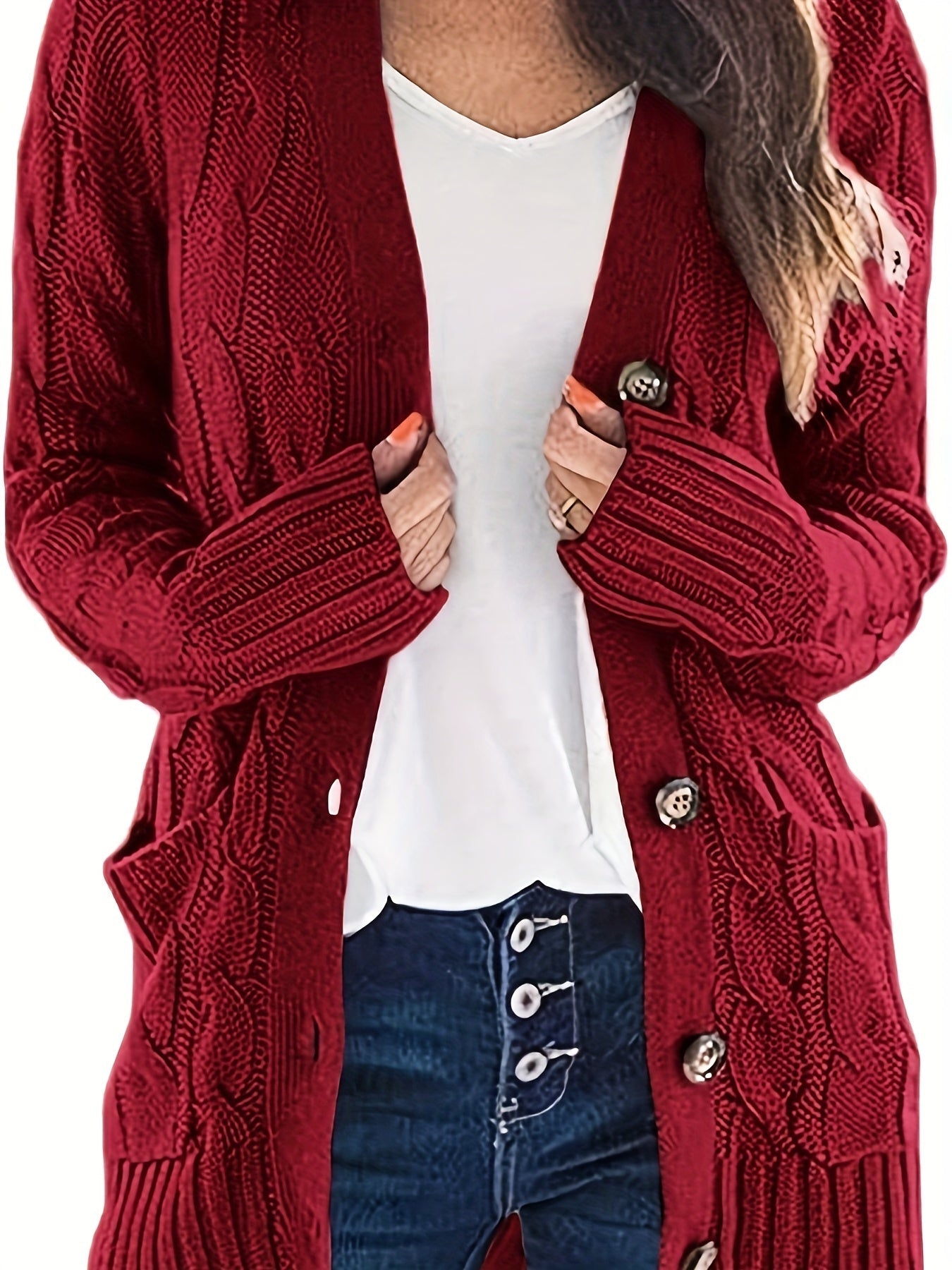 Warm Women’s Cable-Knit Cardigan with Buttons