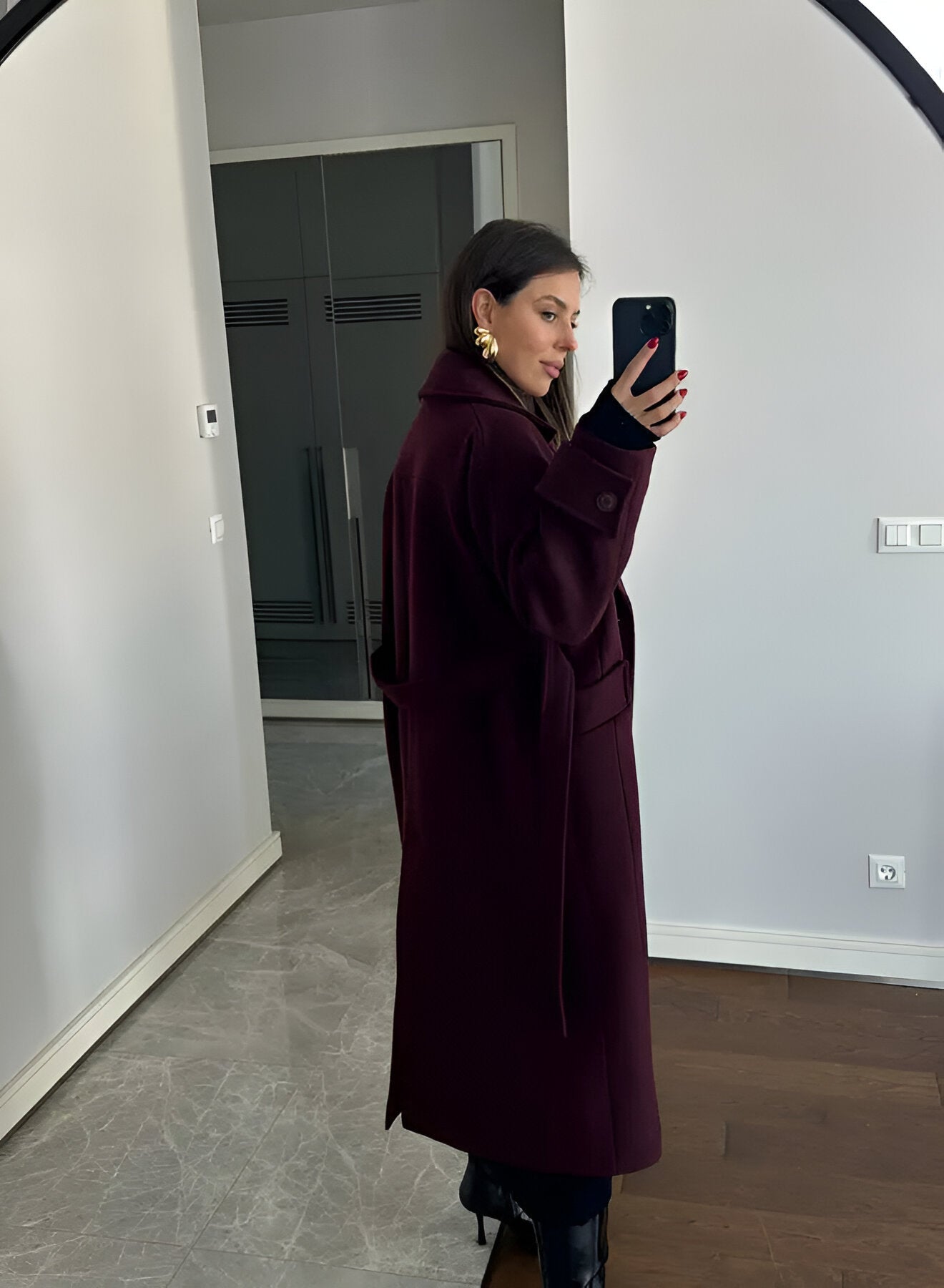 Elegant Long Burgundy Coat for Women