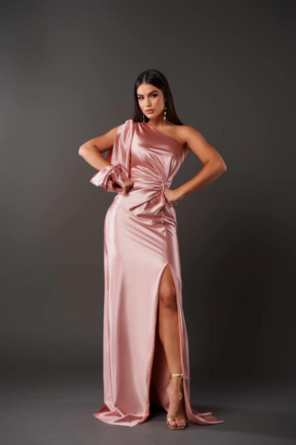 Satin Maxi Dress for Women with One-Shoulder Design and Slit