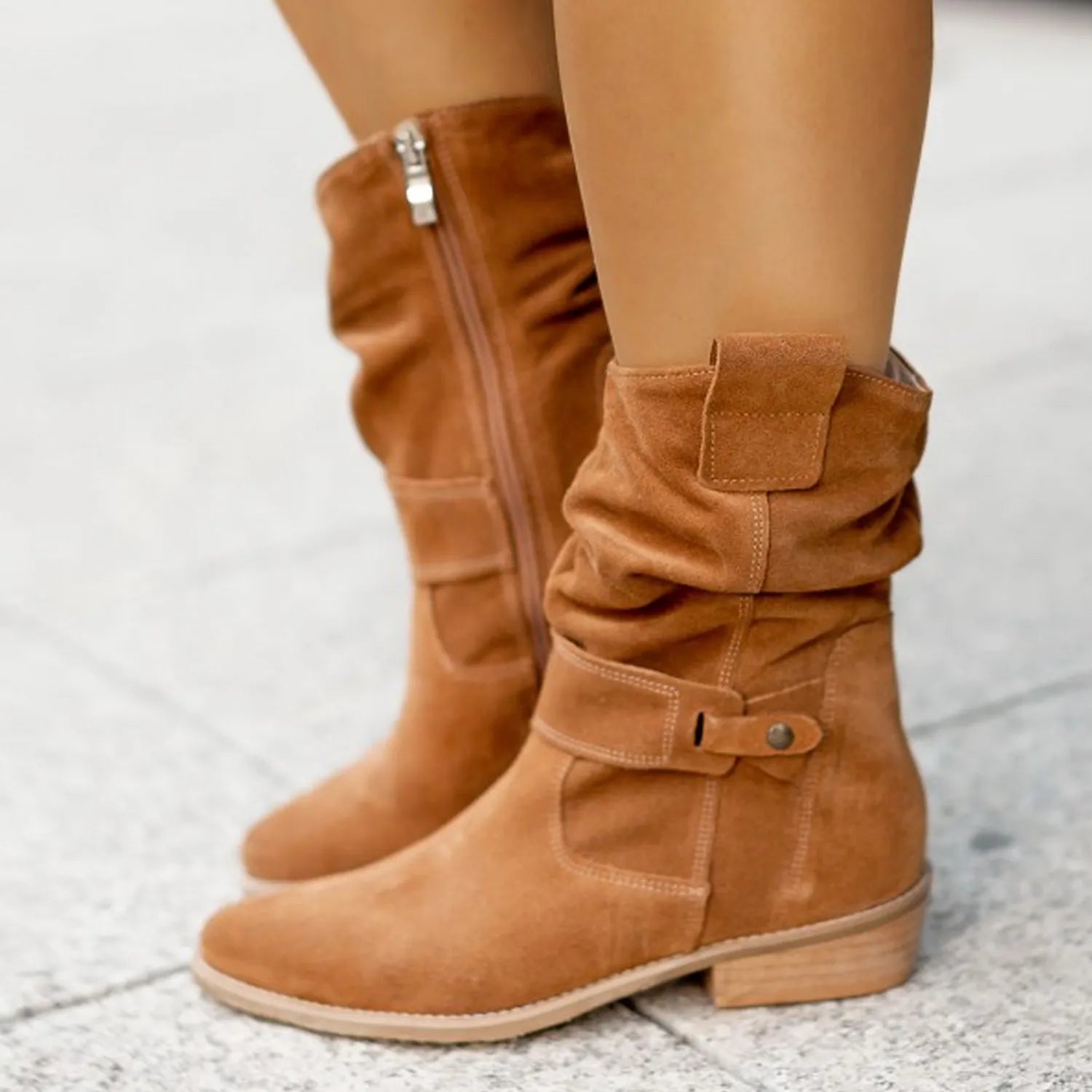 Luxurious Women’s Suede Ankle Boots with Side Zipper