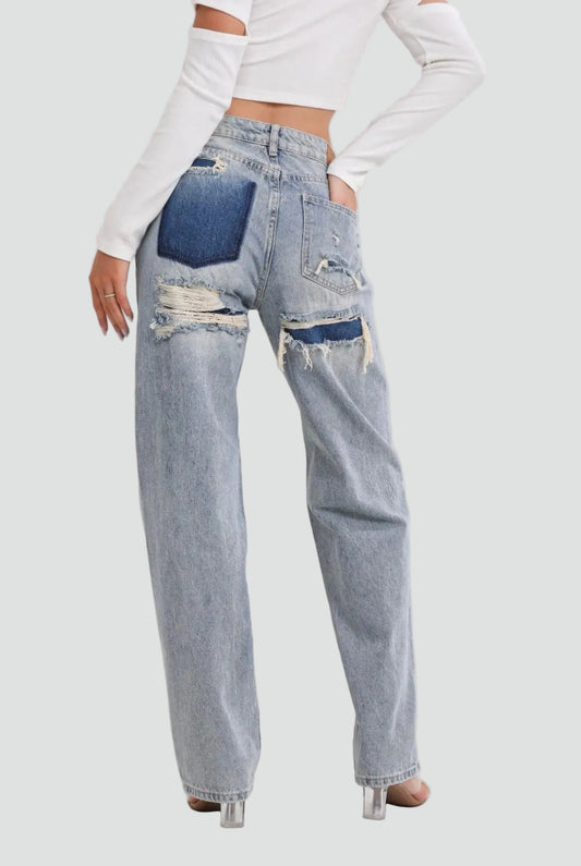 High Waist Straight Leg Jeans Met Destroyed Details Voor Dames