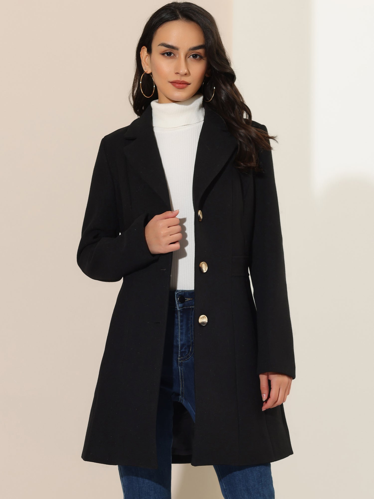 Comfortable Long Women’s Winter Coat with Buttons