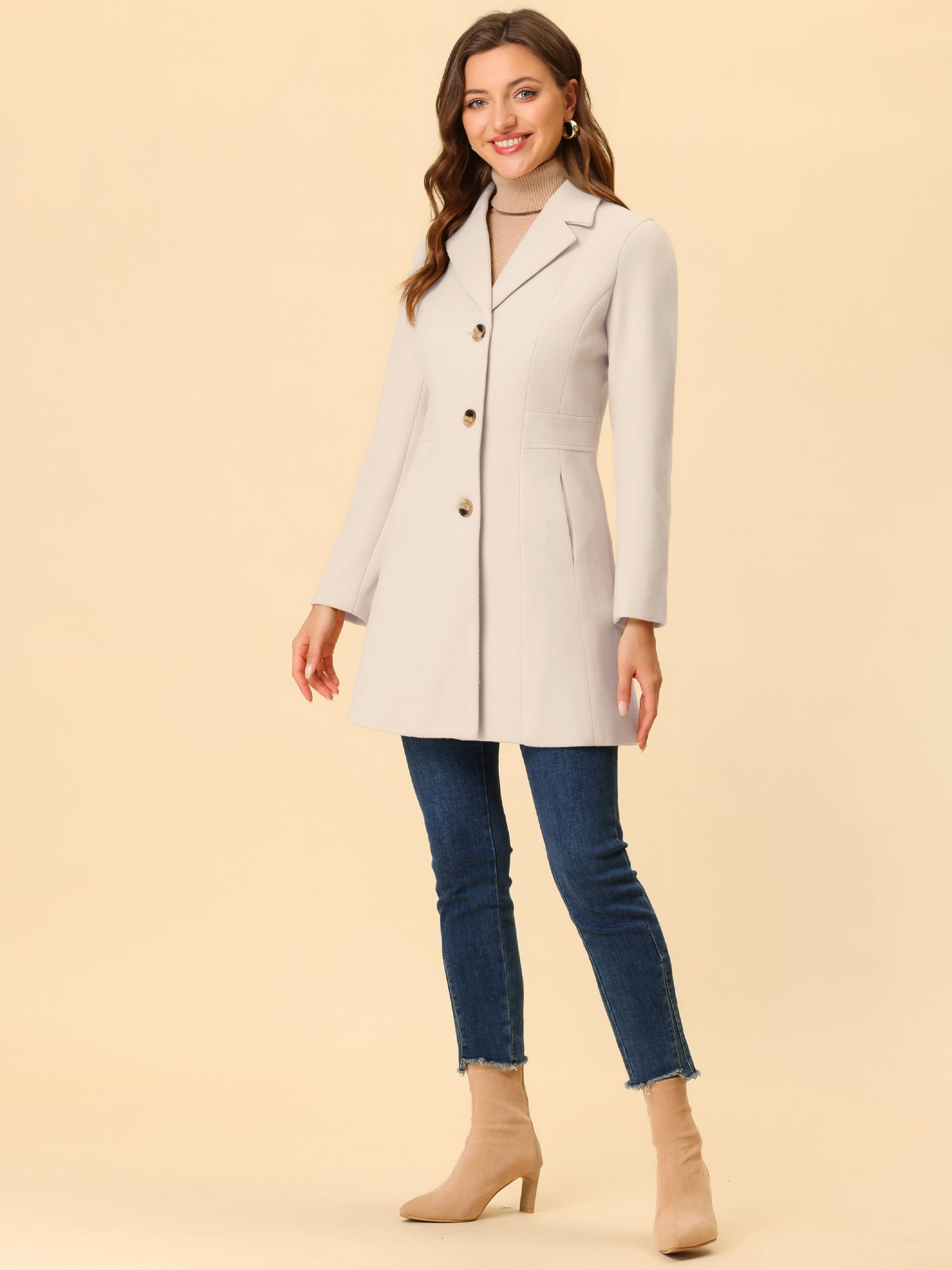 Comfortable Long Women’s Winter Coat with Buttons